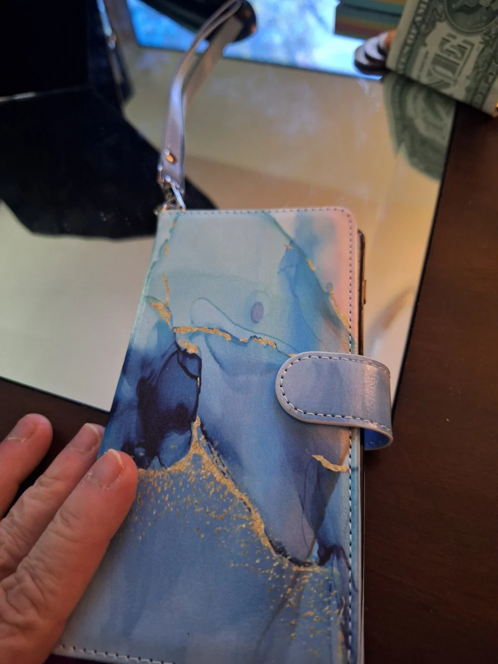 ulak Blue Marble Wallet Phone Case with Wrist Strap